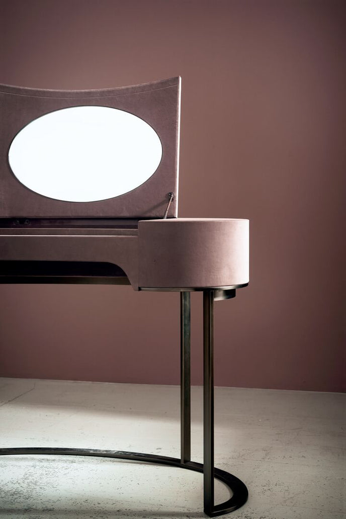 Yves leather vanity with oval mirror by Roberto Lazzeroni for Baxter | Casa Design Group
