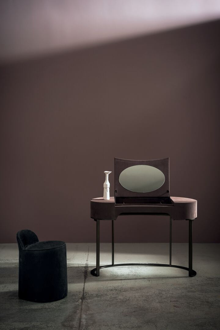 Yves leather vanity with oval mirror by Roberto Lazzeroni for Baxter | Casa Design Group