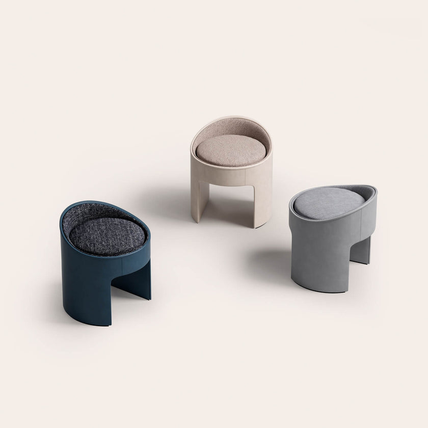 Zoe Sculptural Pouf with Leather and Fabric Upholstery by CPRN Homood | Casa Design Group