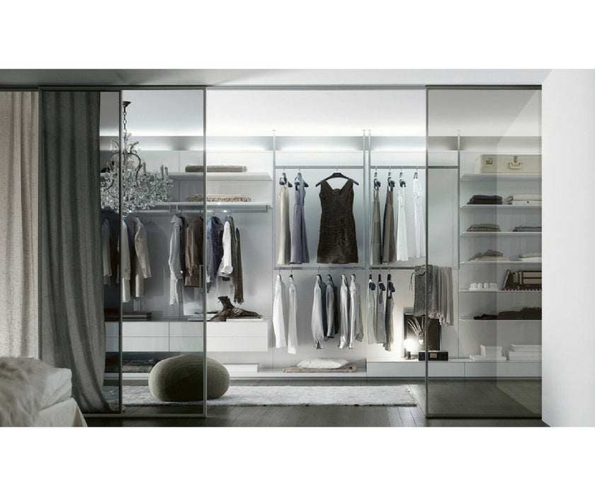 Rimadesio Abacus Walk-In Closet Bianco Latte and Glass Doors