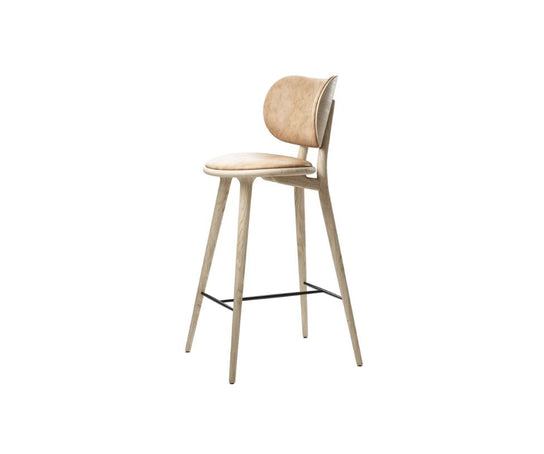High Stool Backrest Natural Matt Lacquered Oak Mater