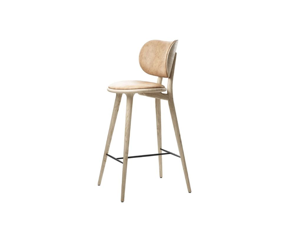 High Stool Backrest Natural Matt Lacquered Oak Mater