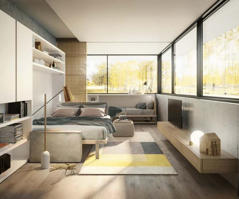 High end Circe Wall Bed With Sofa by Clei Casa Design