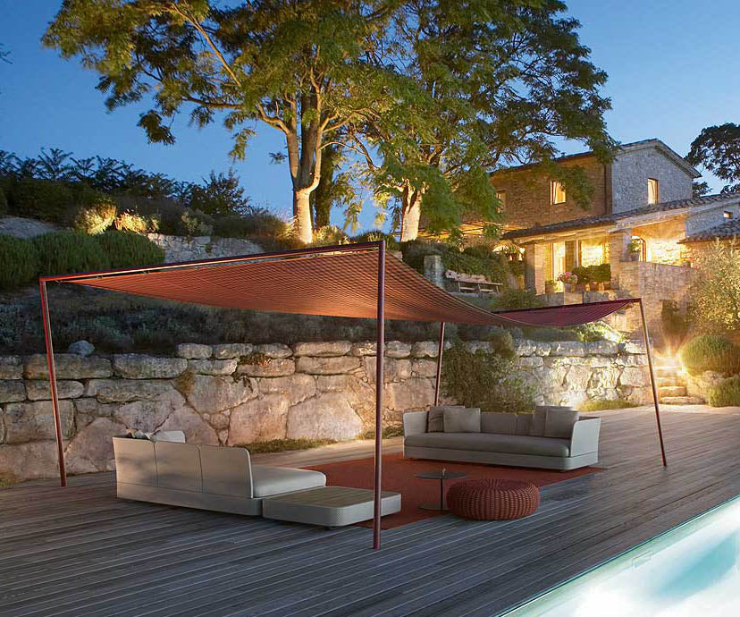 Luxury Ala Outdoor Sunshade by Paola Lent with Sliding or Fixed Shading Sail Casa Design Group