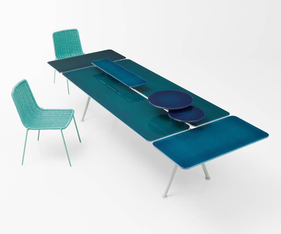 Glossy Aluminum Base and Cristal Top Altopiano Outdoor Dining Table by Paola Lenti Casa Design Group