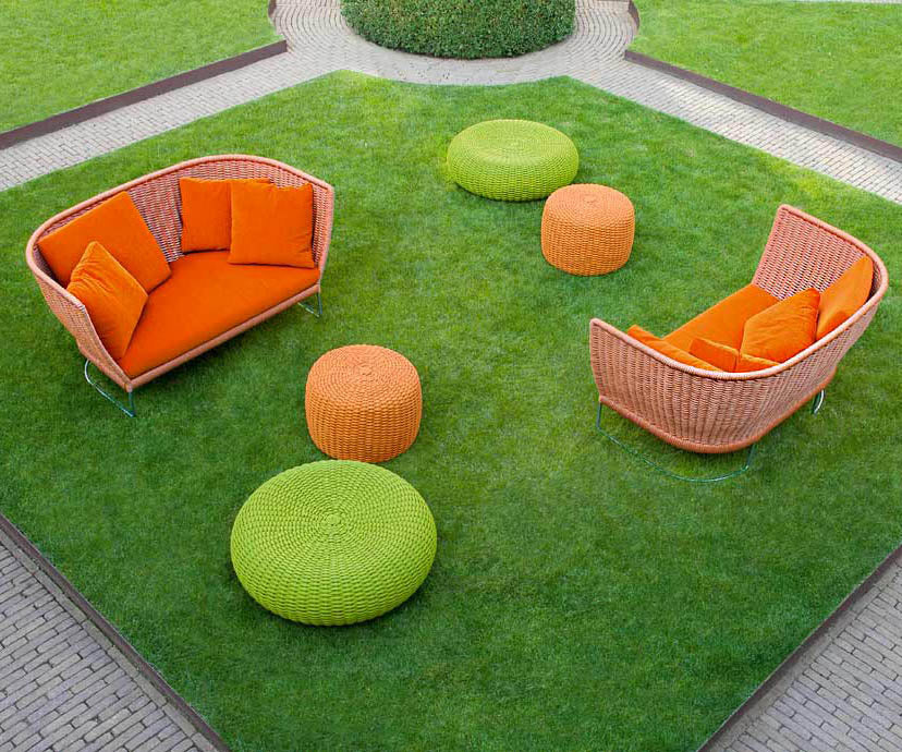 Elegant Handwoven Weaves and Stainless Steel Structure Ami Outdoor Sofa by Paola Lenti Casa Design Group