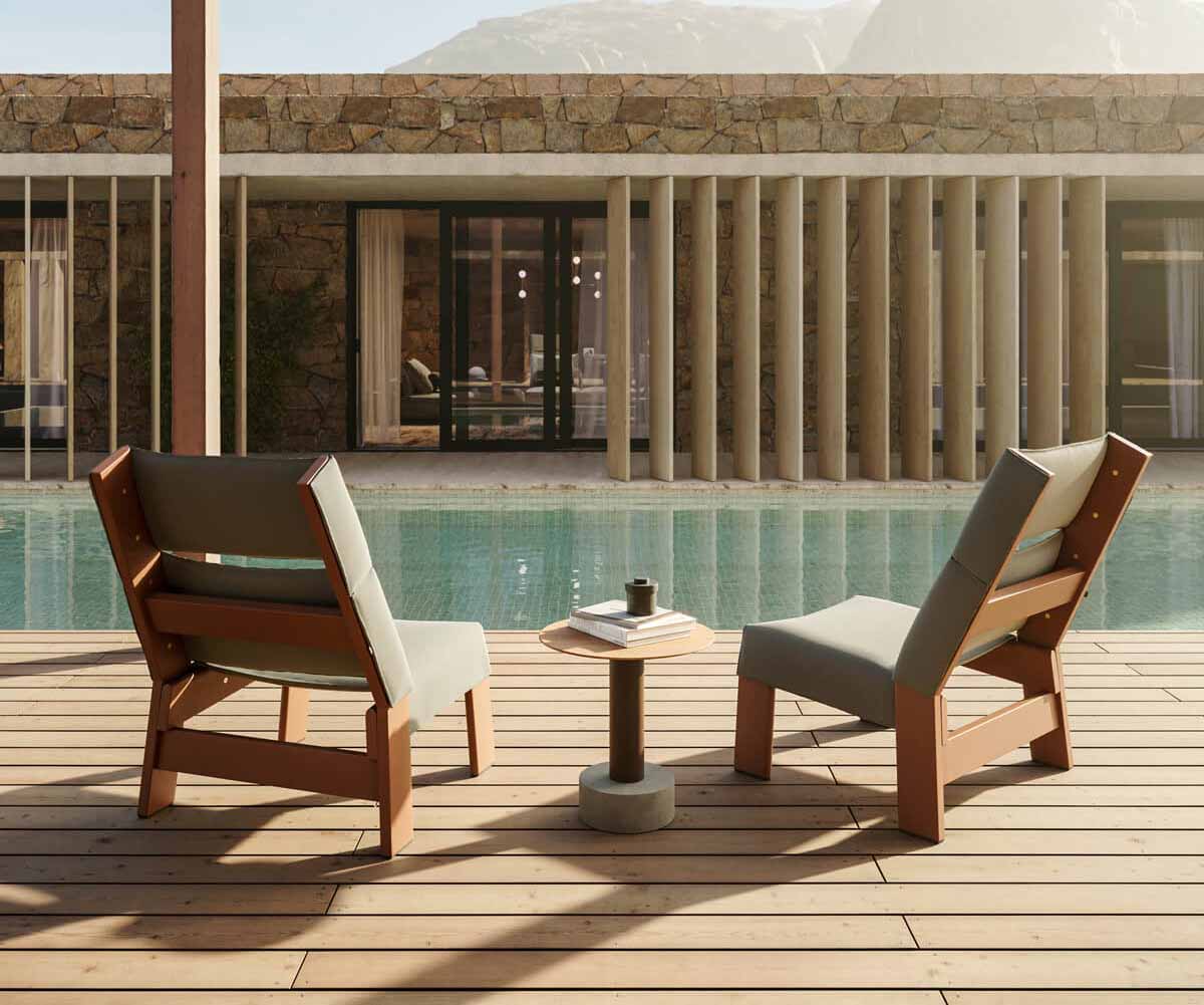 Band Lounge Chair by Kettal outdoor lounge chair in aluminum or teak with fabric upholstery Casa Design Group