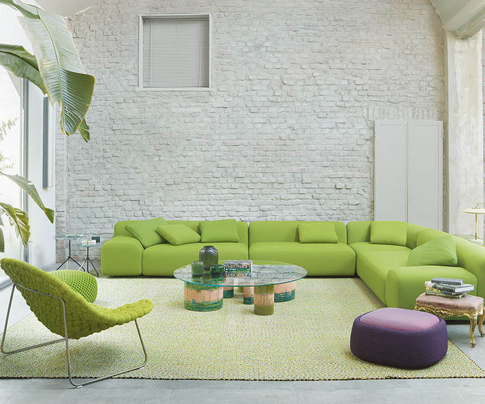 Cerchi Outdoor Round Coffee Table by Paola Lenti, Featuring Unique Majolica Design And Glass Top | Casa Design Group