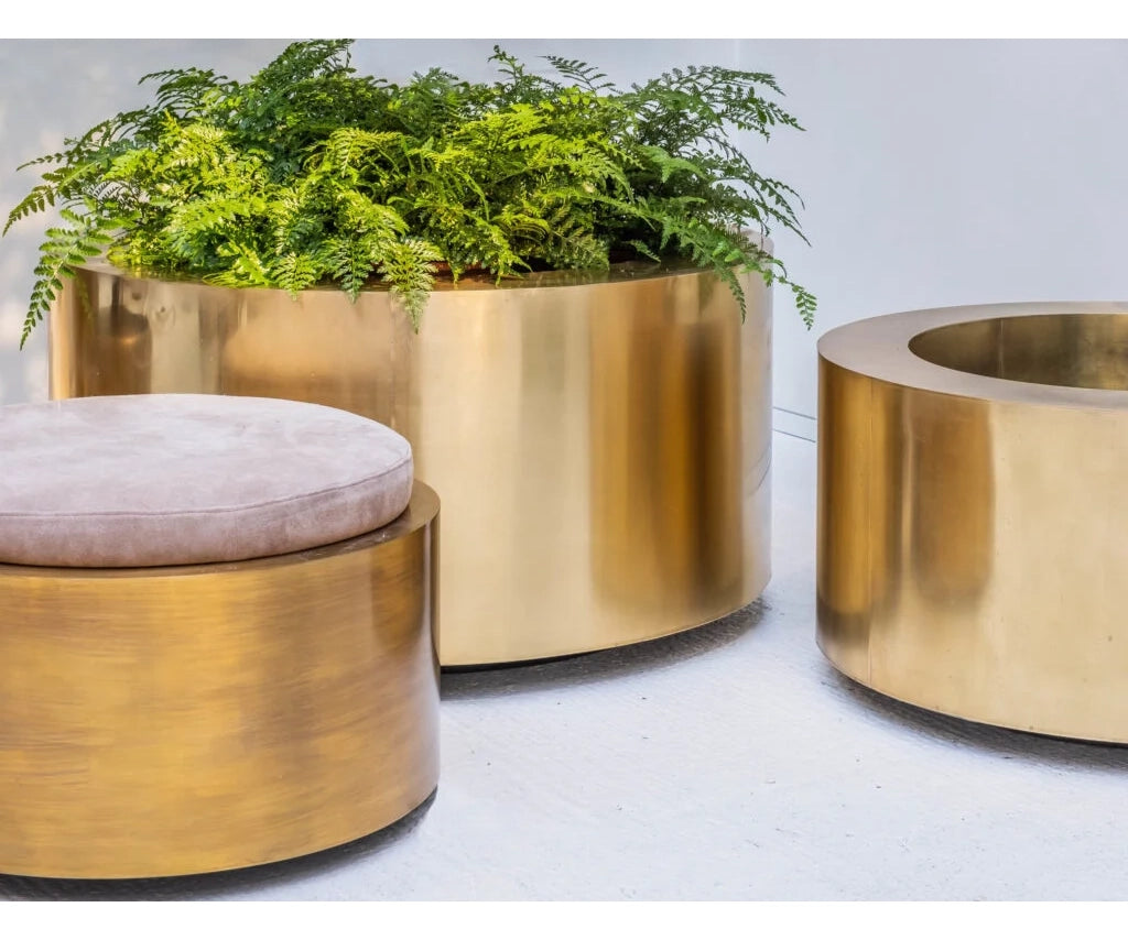 Elegant Brass Cuprum Round Outdoor Planter by Royal Botania Casa Design Group