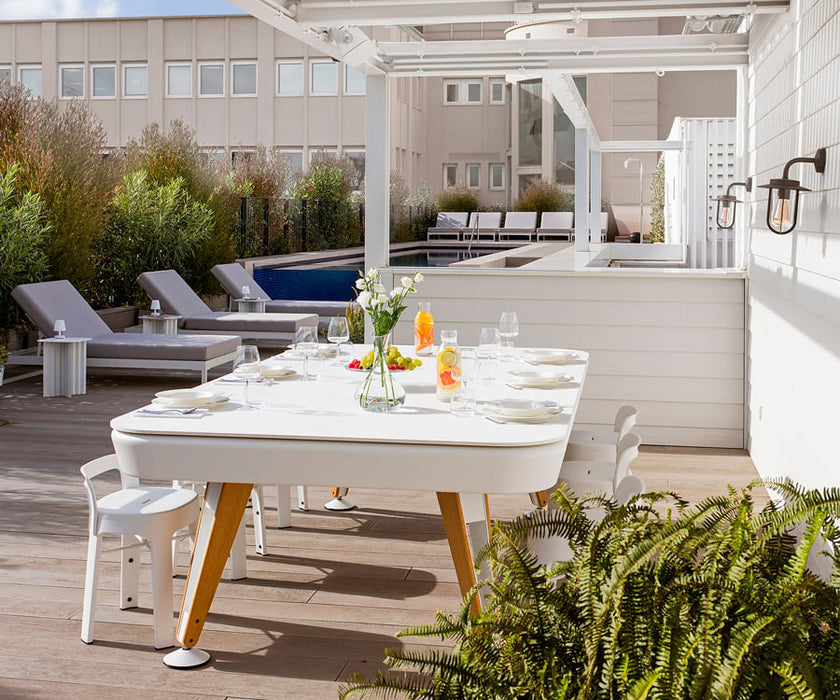 Diagonal convertible pool and dining table by RS Barcelona for modern spaces Casa Design Group