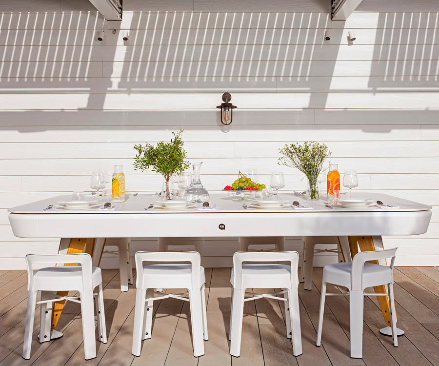 Diagonal convertible pool and dining table by RS Barcelona for modern spaces Casa Design Group