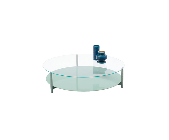 Contemporary Harvey Round Side Table by Paola Lenti Combining Ash Heartwood and Tempered Glass Casa Design Group