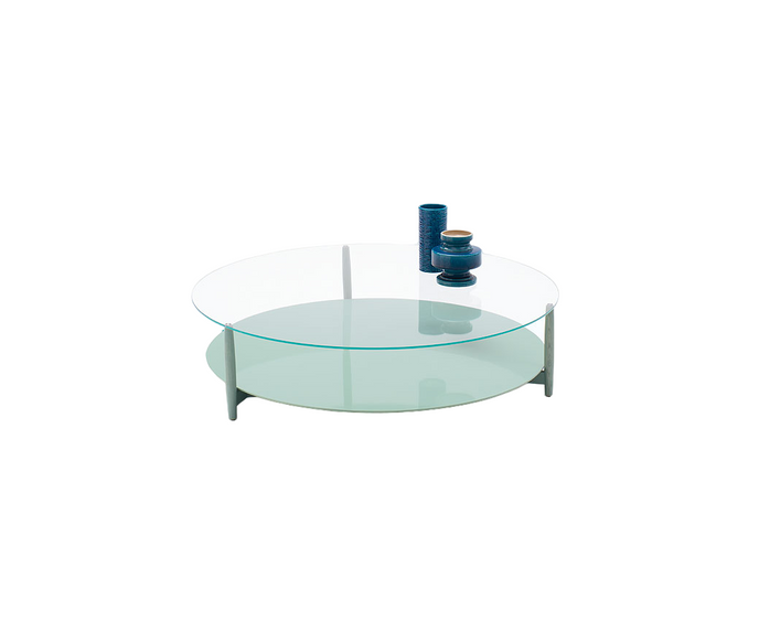 Contemporary Harvey Round Side Table by Paola Lenti Combining Ash Heartwood and Tempered Glass Casa Design Group