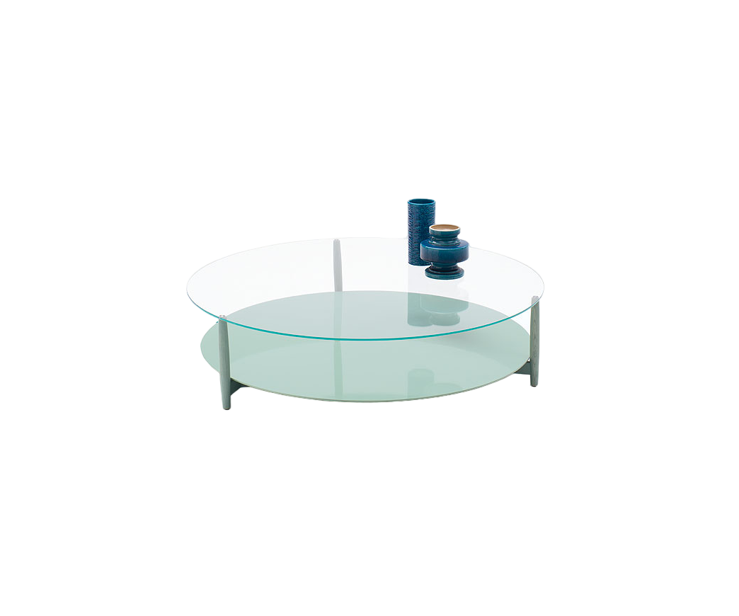 Contemporary Harvey Round Side Table by Paola Lenti Combining Ash Heartwood and Tempered Glass Casa Design Group