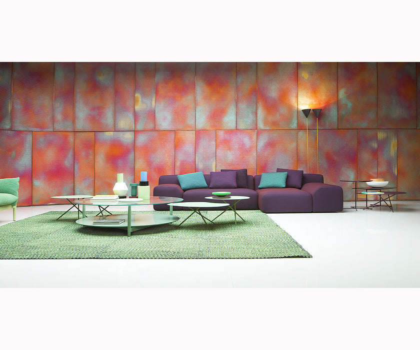 Contemporary Harvey Round Side Table by Paola Lenti Combining Ash Heartwood and Tempered Glass Casa Design Group
