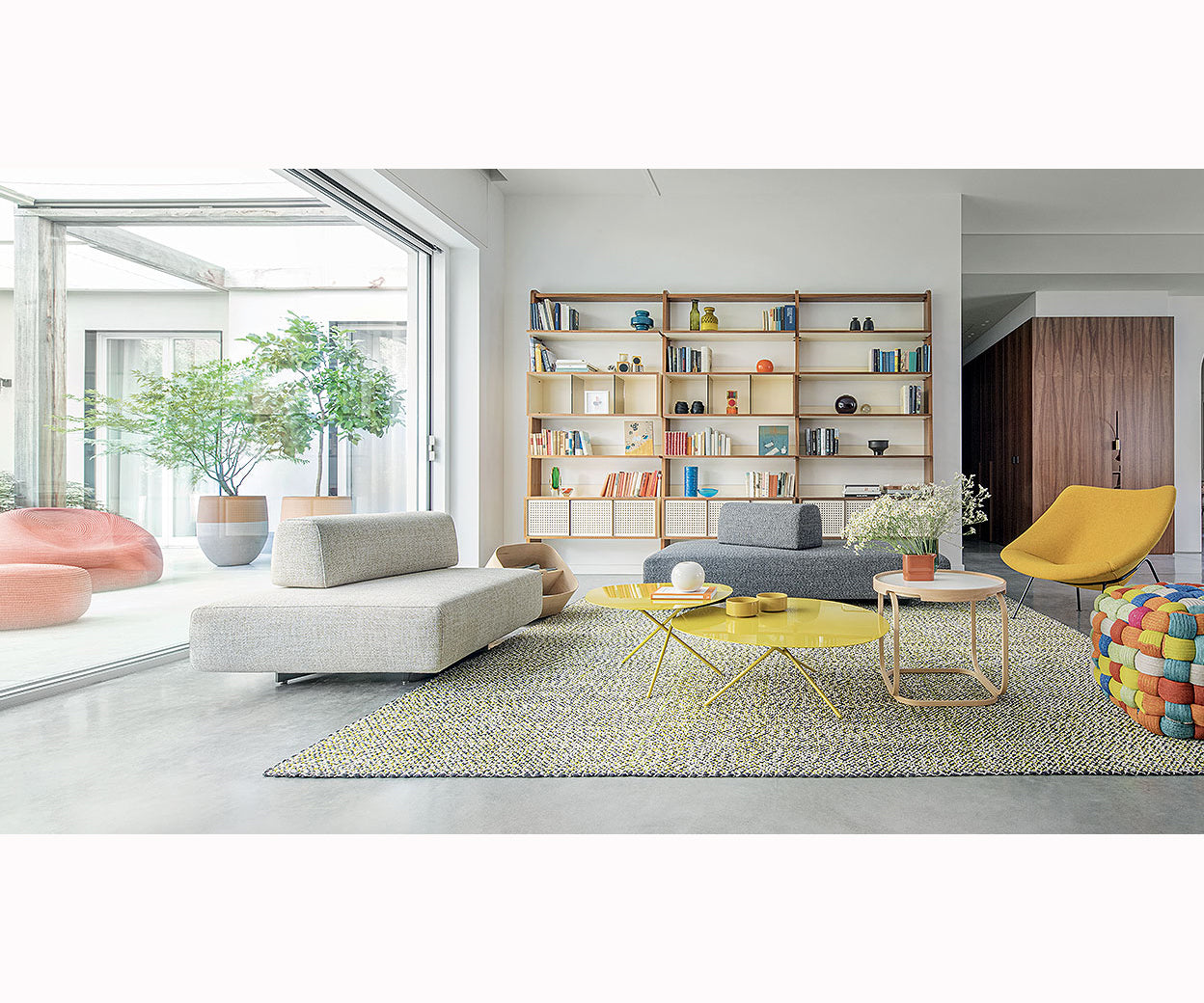 Modern Lever Side Table by Paola Lenti with Stainless Steel Rod Base Casa Design Group