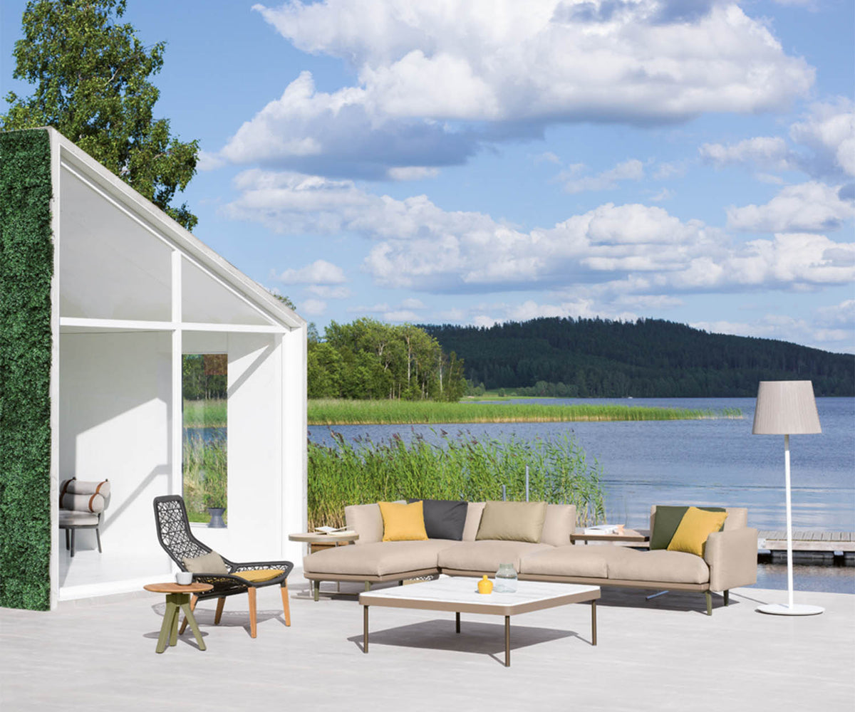 Maia Teak Marengo Relax Chair by Kettal featuring Marengo braided rope, teak legs, and a fog laminate seat cushion, luxury outdoor lounge chair for patios and terraces | Casa Design Group