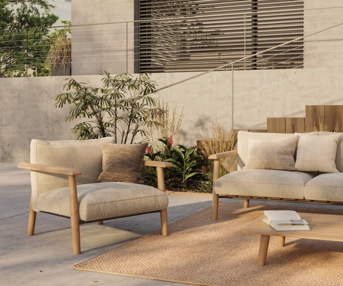 Teak Frame Bohemian Design Elegant Mambo 3 Seater Outdoor Sofa by Royal Botania Casa Design Group