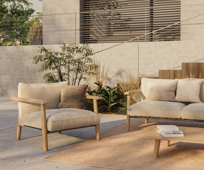 Teak Frame Bohemian Design Elegant Mambo 3 Seater Outdoor Sofa by Royal Botania Casa Design Group