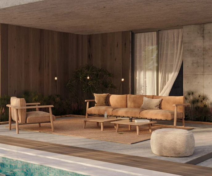 Teak Frame Bohemian Design Elegant Mambo 3 Seater Outdoor Sofa by Royal Botania Casa Design Group
