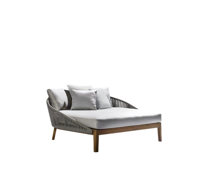 Charming Mood Outdoor Lounge Bed in Durable Teak with Soft Handwoven Backrest, Perfect for Outdoor Retreat | Casa Design Group
