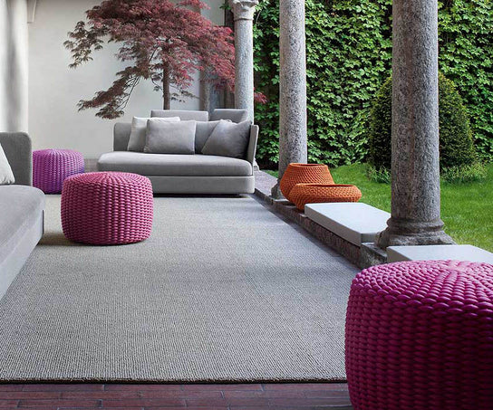 Stylish Nido Pouf by Paola Lenti Modern with Handwoven Rope Cord for Lounge Spaces Casa Design Group