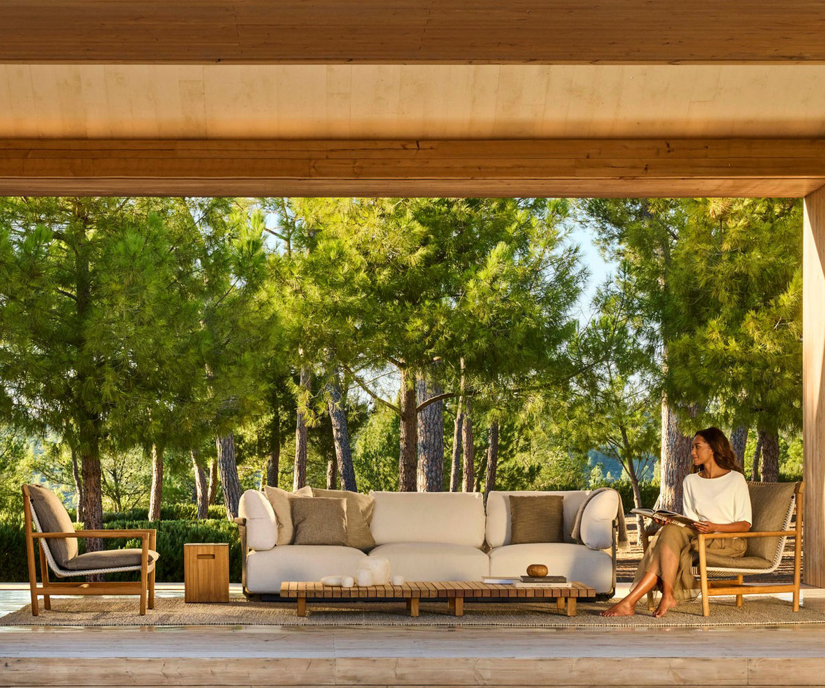 Contemporary Nodi Outdoor Sofa by Tribù with stainless steel frame and plush cushions | Casa Design Group