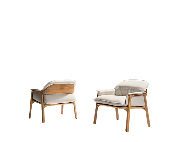 Cozy Nomad Outdoor Lounge Chair by Tribù in noble teak with deep cushioning | Casa Design Group