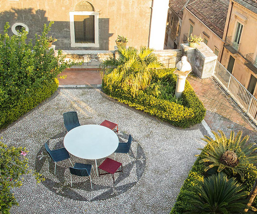 Modern Plano Outdoor Round Dining Table by Paola Lenti Handcrafted  Concrete Top with Steel Base Casa Design Group