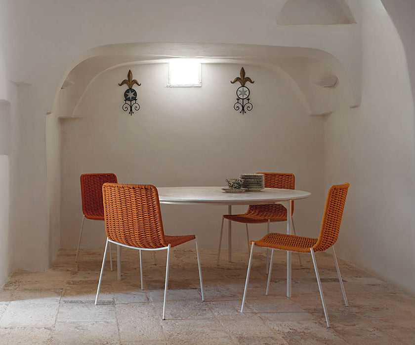 Modern Plano Outdoor Round Dining Table by Paola Lenti Handcrafted  Concrete Top with Steel Base Casa Design Group