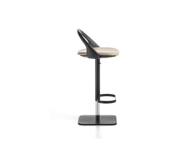 Porada Ester Lift adjustable bar stool with a solid wood frame and upholstered swivel seat | Casa Design Group