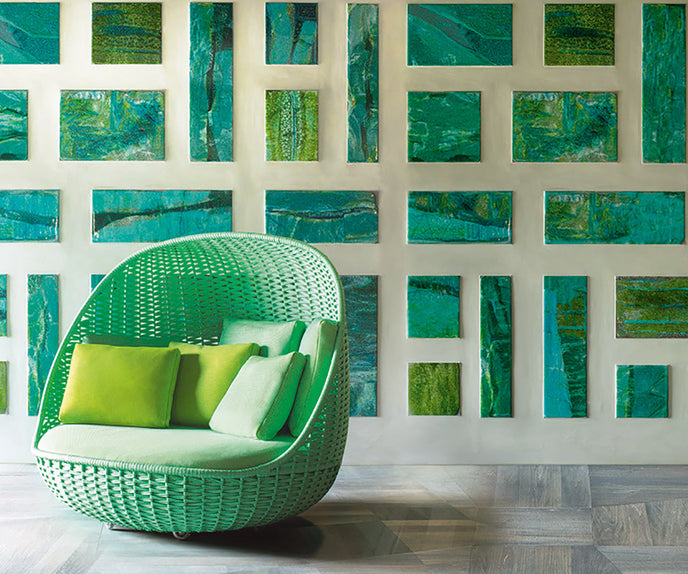 Unique Sciara Outdoor Wall Covering by Paola Lenti Handcrafted Lava Stone and Glass Elements Casa Design Group