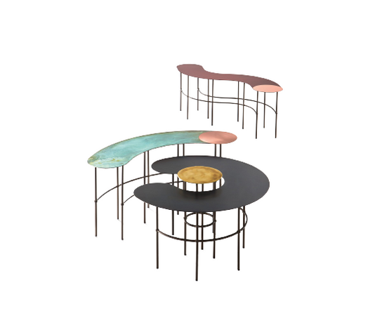 Scribble Coffee Tables by De Castelli with sculptural curved metal forms and artistic finishes – Casa Design Group