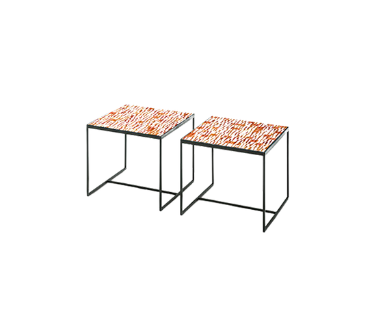 Unique Hand-Painted Segni Outdoor Side Table by Paola Lenti with Square Majolica Top Casa Design Group