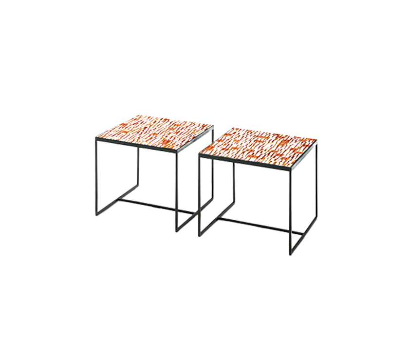 Unique Hand-Painted Segni Outdoor Side Table by Paola Lenti with Square Majolica Top Casa Design Group