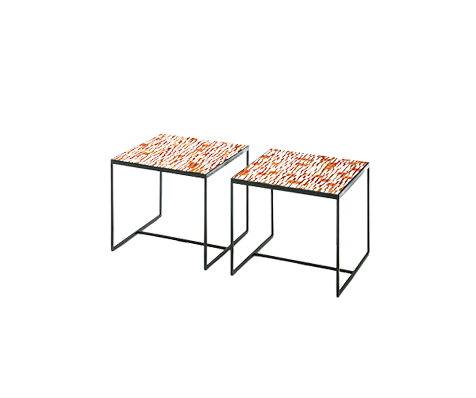 Unique Hand-Painted Segni Outdoor Side Table by Paola Lenti with Square Majolica Top Casa Design Group