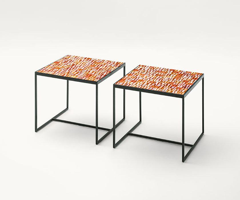 Unique Hand-Painted Segni Outdoor Side Table by Paola Lenti with Square Majolica Top Casa Design Group