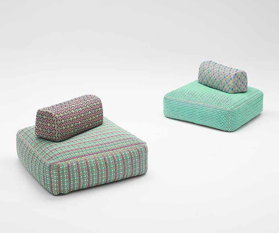 Comfortable Spezie Outdoor Pouf by Paola Lenti with Kimia Fabric Embroidery Casa Design Group