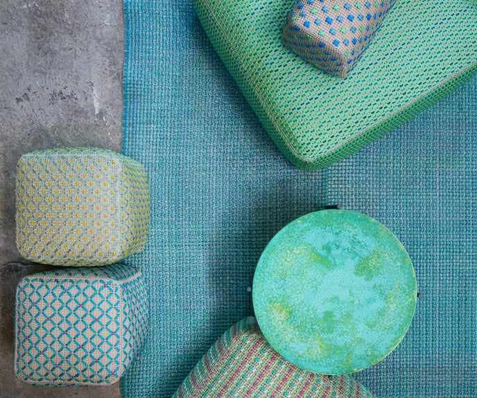 Comfortable Spezie Outdoor Pouf by Paola Lenti with Kimia Fabric Embroidery Casa Design Group