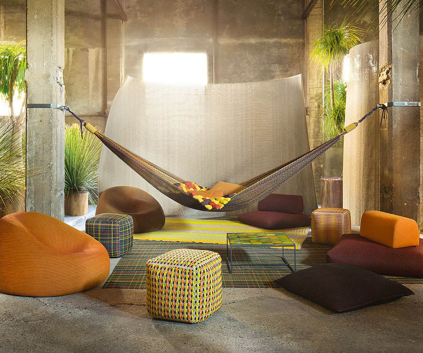 Comfortable Spezie Outdoor Pouf by Paola Lenti with Kimia Fabric Embroidery Casa Design Group