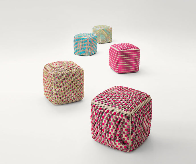 Comfortable Spezie Outdoor Pouf by Paola Lenti with Kimia Fabric Embroidery Casa Design Group