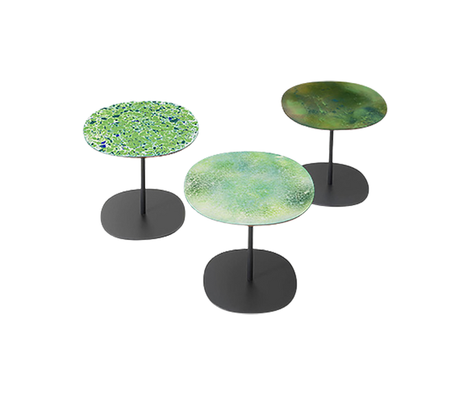 Modern Strap Outdoor Side Table by Paola Lenti with Unique Enamelled Copper Top Casa Design Group