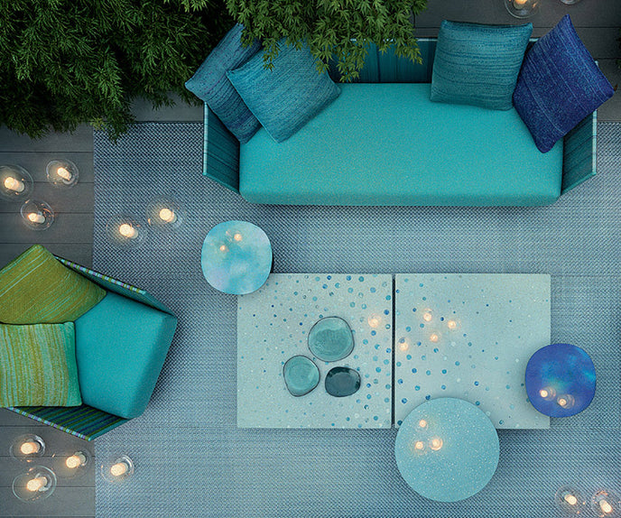 Modern Strap Outdoor Side Table by Paola Lenti with Unique Enamelled Copper Top Casa Design Group