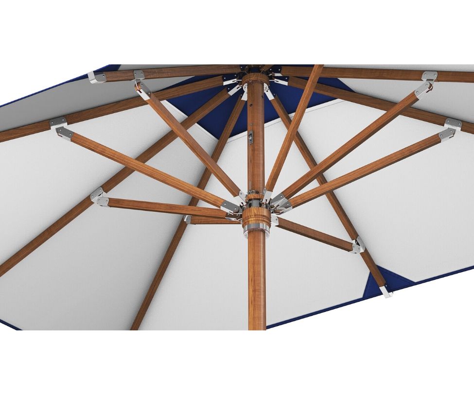 Marine-grade teak umbrella by Tuuci Ocean Master Max Nautical Teak Casa Design Group