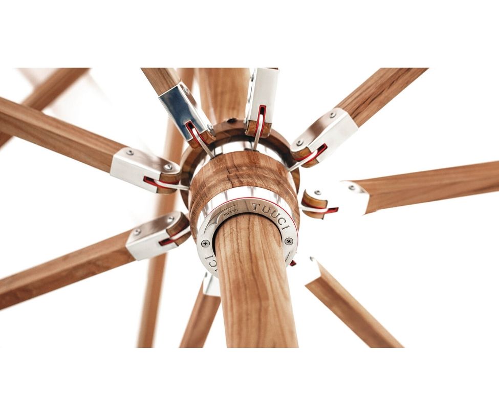 Marine-grade teak umbrella by Tuuci Ocean Master Max Nautical Teak Casa Design Group