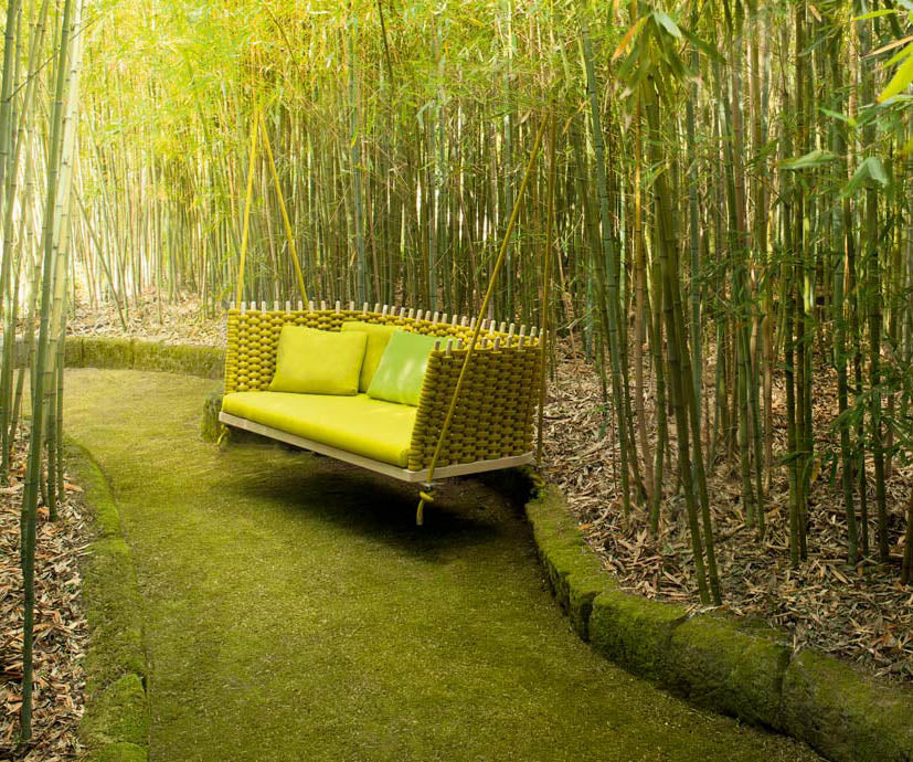Luxury Wabi Outdoor Suspended Seat by Paola Lenti  with Natural WoodCasa Design Group